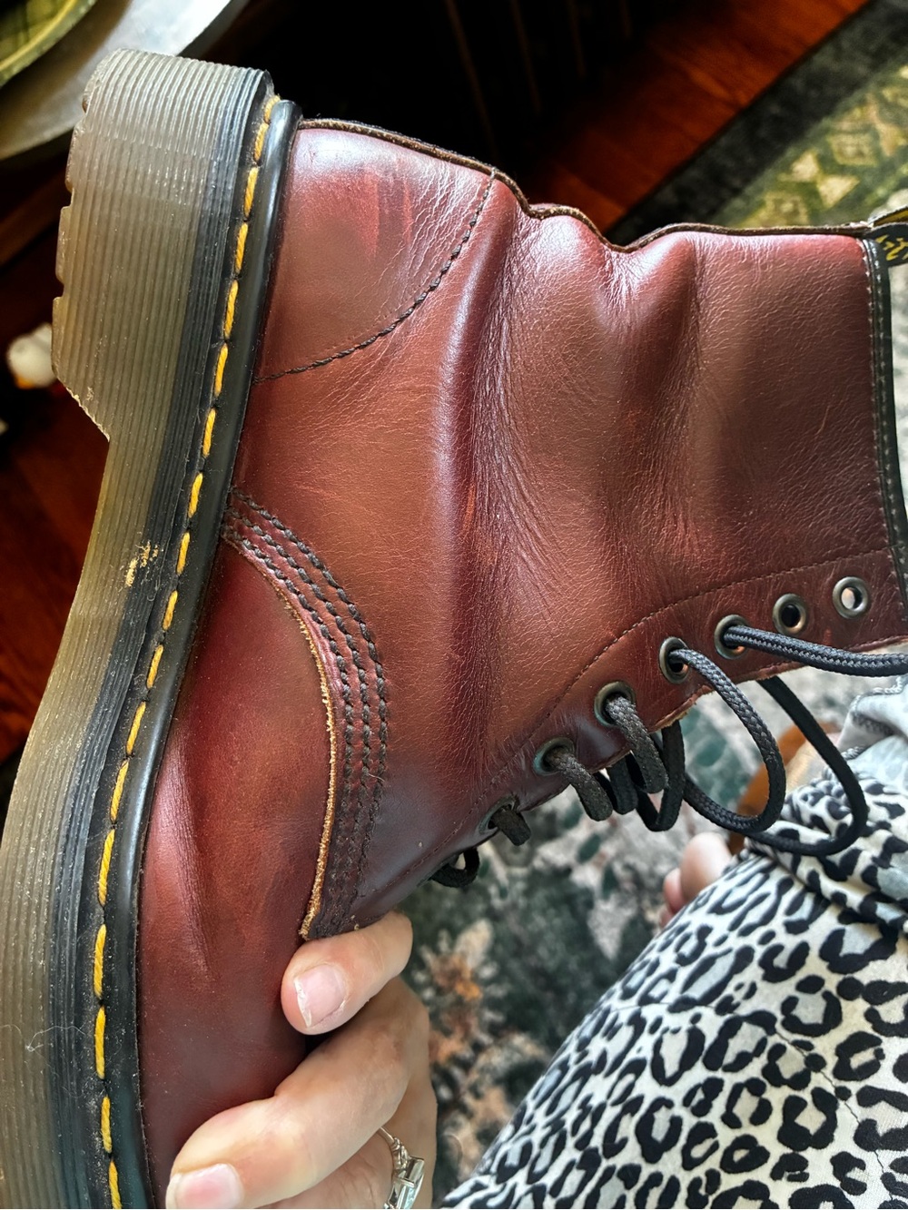 Dr. Martens Oxblood Leather 8-Eye Lace-Up Combat Boots - Picture 9 of 14